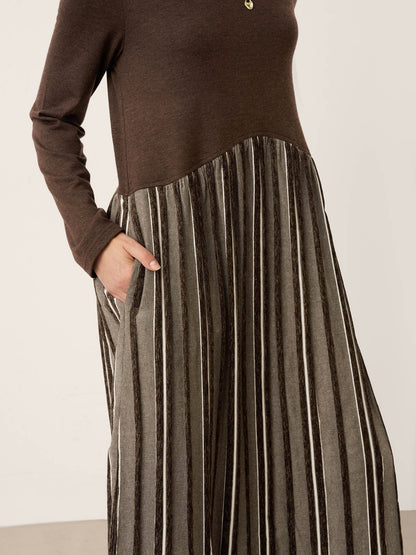 Wool Cotton Panel Crescent Waist Maxi Dress CORALINE