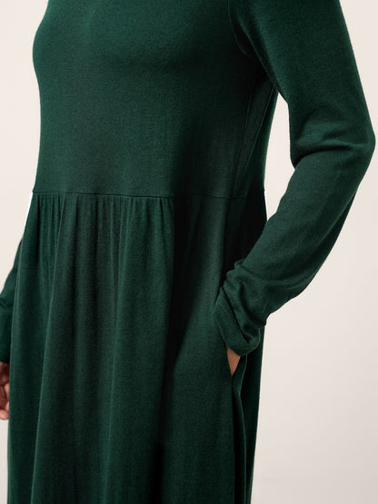 Wool Layered Neck Pleated Maxi Dress BILLIE