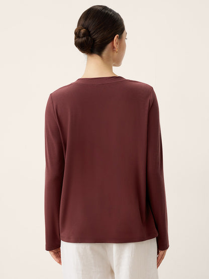 Wool Lyocell Twisted Neck Pullover Top NERISSA