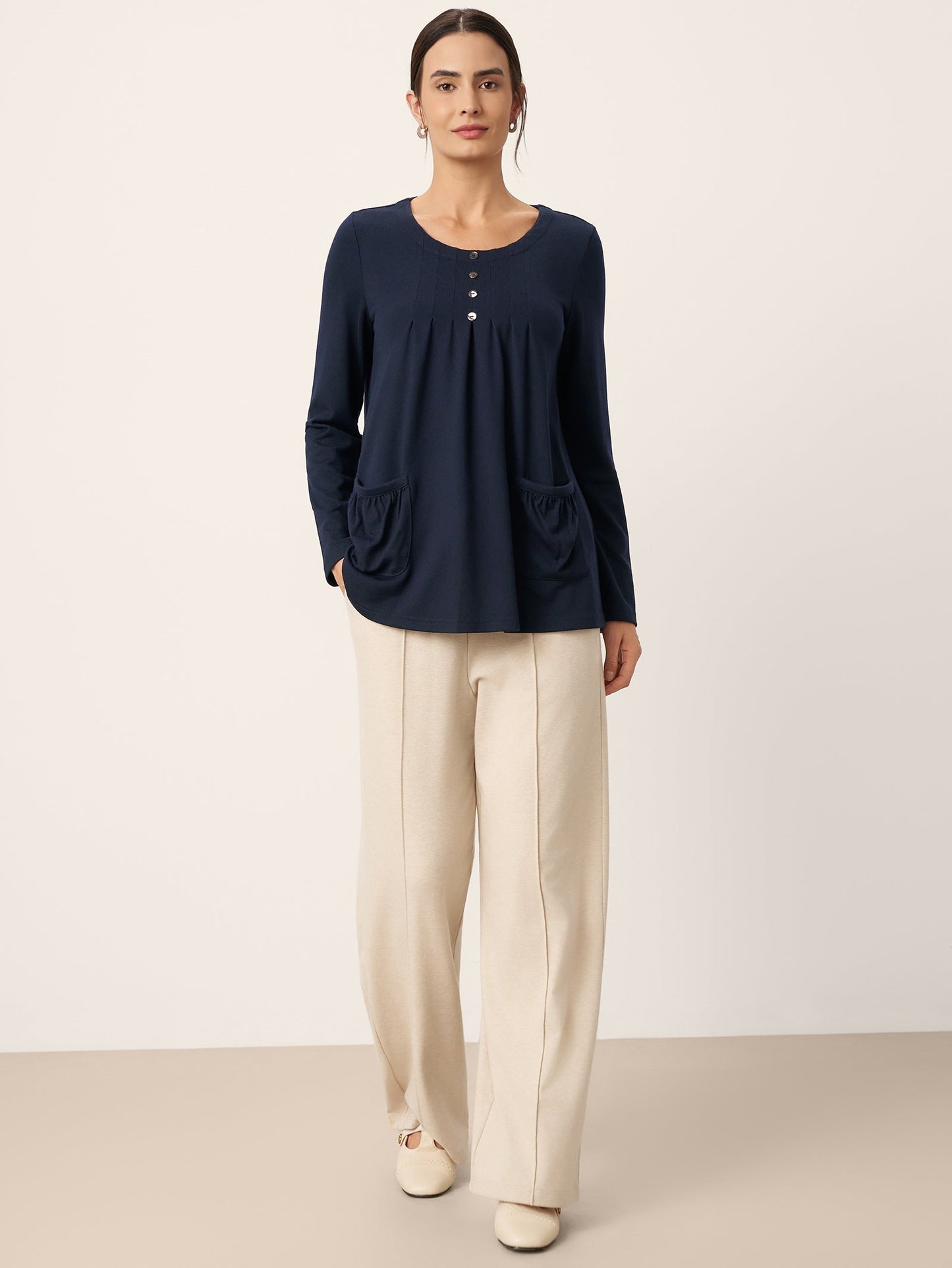 Wool Pleated Front Long Sleeve Top IVA