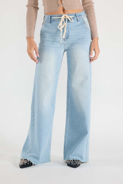 Super High Rise Relaxed Wide Leg Jeans with Waist String