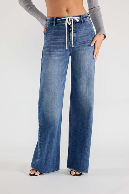 Super High Rise Relaxed Wide Leg Jeans with Waist String