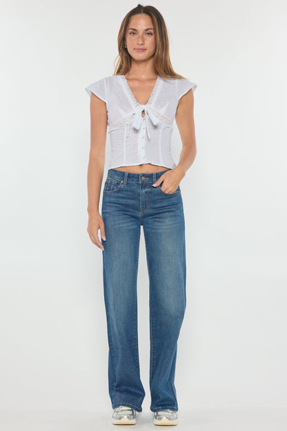 High Rise Wide Leg Jeans with Silver Glitter Effect