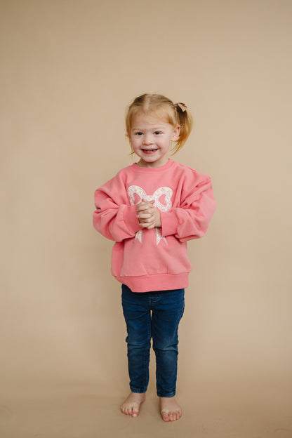 Applique Floral Bow Crewneck Sweatshirt