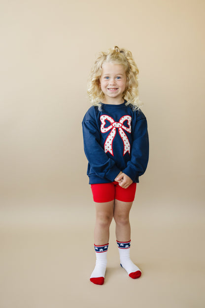 4th of July Tulip Bow Applique Crewneck Sweatshirt