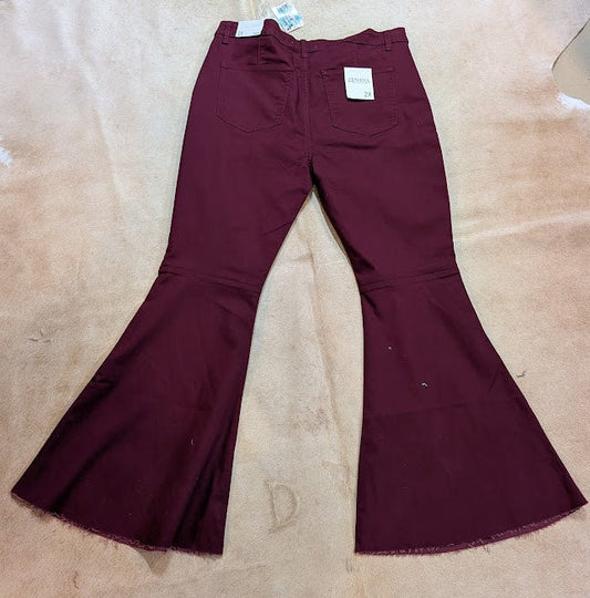 Zenana Plus High Rise Western Bell Bottom Jeans – Burgundy