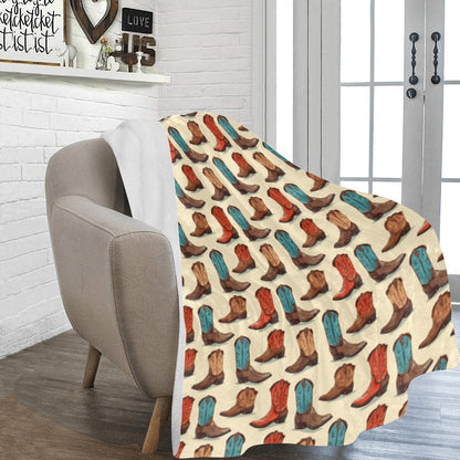 Baha Ranch Got My Boots Western Micro Fleece Throw Blanket 60" x 80" Made in America