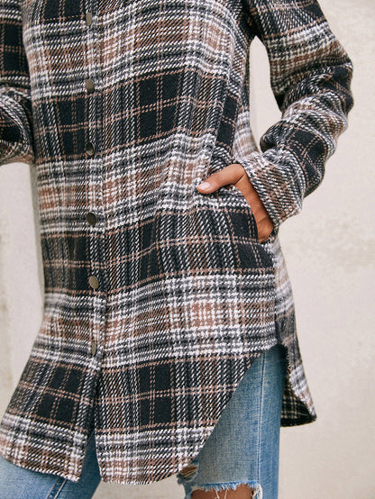 Women's Loose Casual Lapel Plaid Shirt Jacket