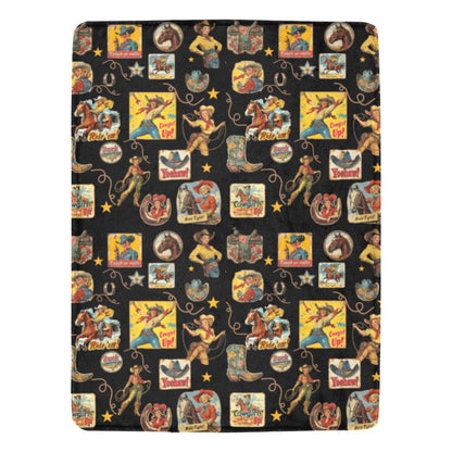 Baha Ranch Vintage Cowgirl Collage Micro Fleece Throw Blanket 60" x 80" Made in America