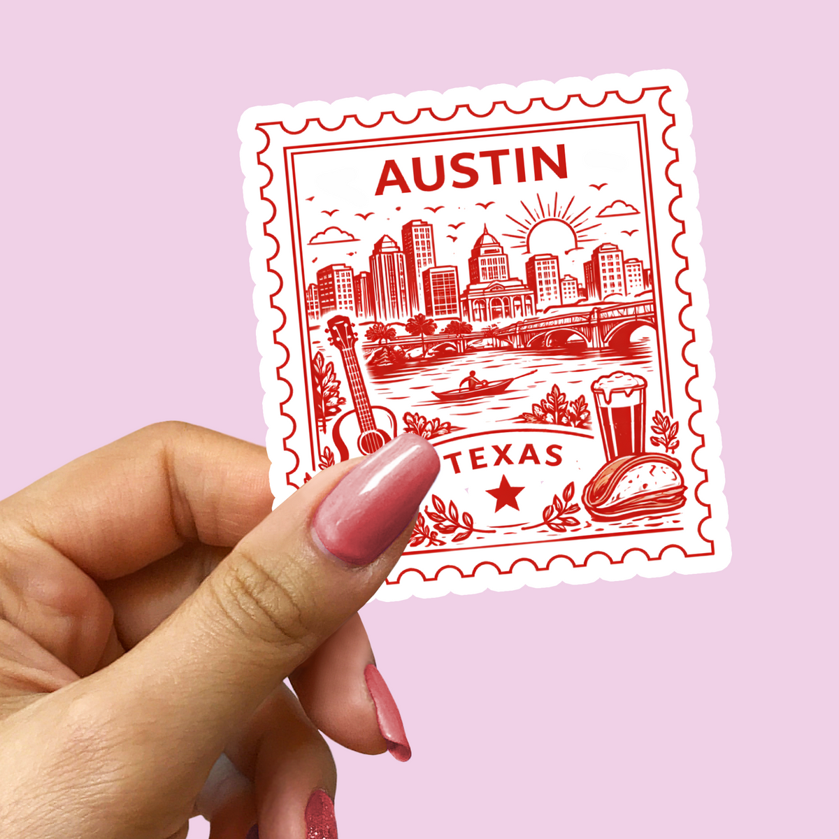Austin Texas Retro Postage Stamp Sticker