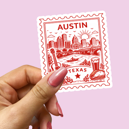Austin Texas Retro Postage Stamp Sticker