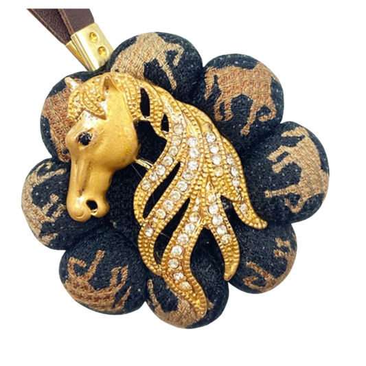 Horse Head Vintage Silk Necktie Bag Charm