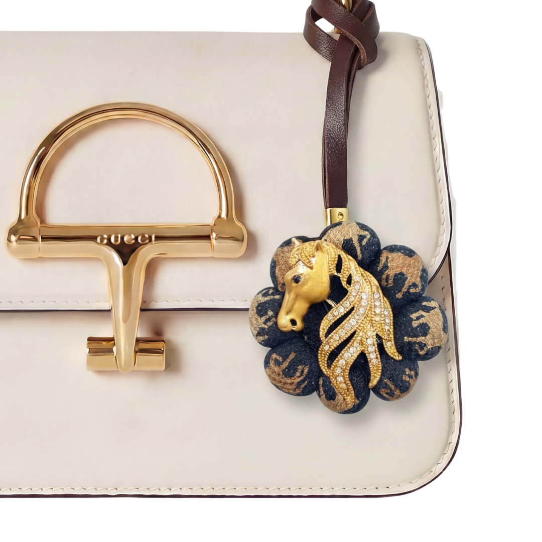 Horse Head Vintage Silk Necktie Bag Charm
