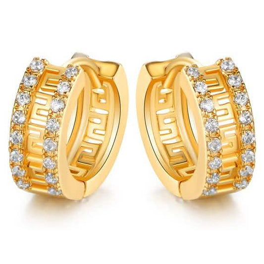 Barzel Double Encrusted Greek Key Hoop Earrings in Swarovski Crystal