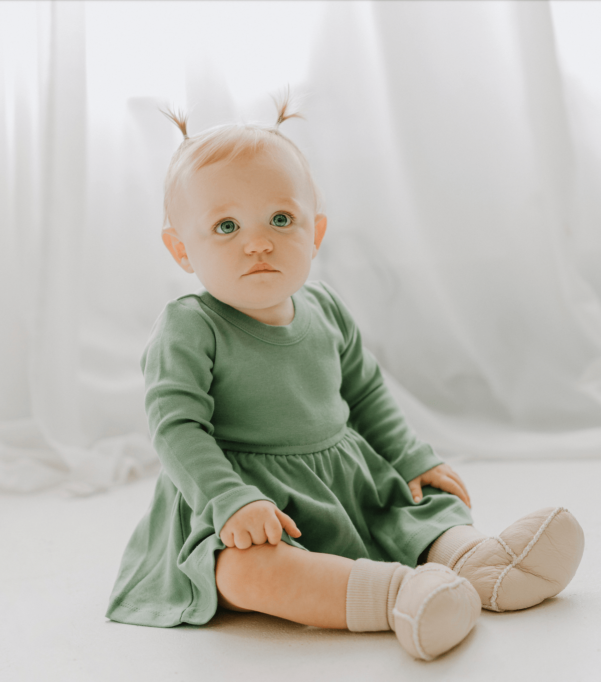long sleeve twirl dress | Basil Green