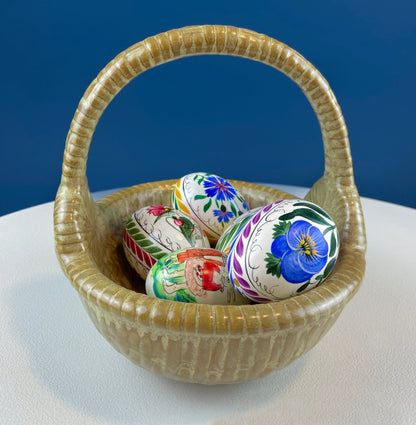 Ceramic Egg Basket. Gold Brown Serving Bowl or Modern Farmhouse Serving Dish. Decorative or Utalitarian. Housewarming Gift. Easter Decor.