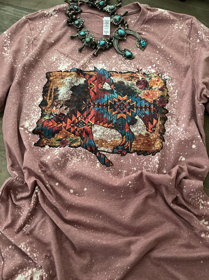 Boho Bronc Rider Bleached Graphic Tee | Southwestern Aztec Horse Bella + Canvas 3001 T-Shirt