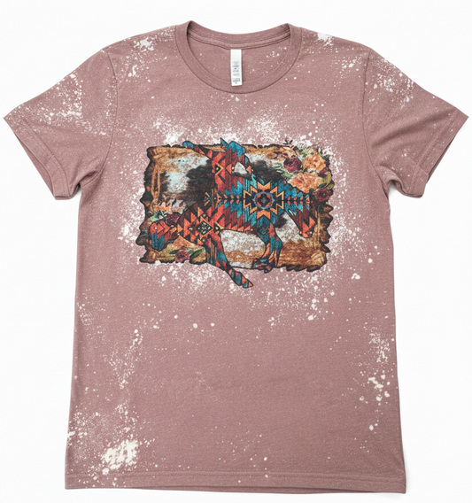 Boho Bronc Rider Bleached Graphic Tee | Southwestern Aztec Horse Bella + Canvas 3001 T-Shirt