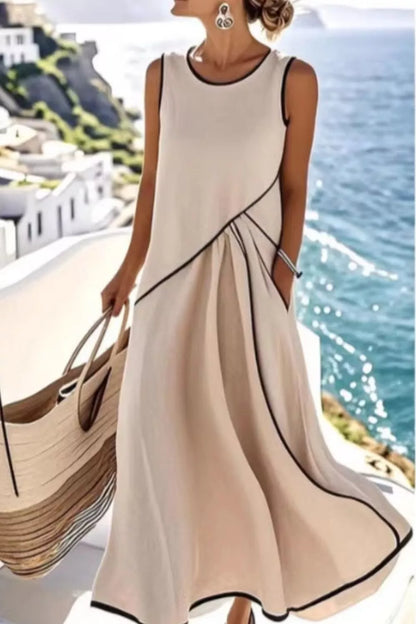 Sleeveless Casual Maxi Dress with Contrast Trim