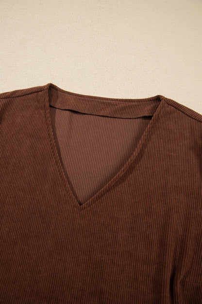 Plus Size Solid Corduroy Long Sleeve Mini Dress