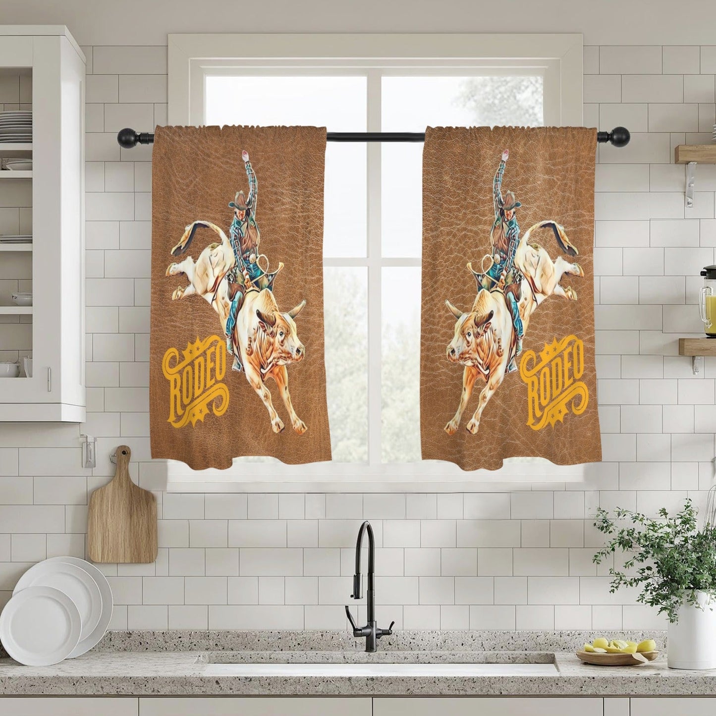 Baha Ranch Rodeo Bullrider Window Curtains 28"x40" (2-Piece) Made in America