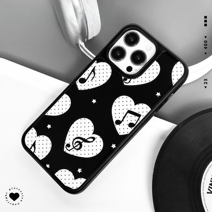 Casey Music Note Polka Dot Heart Black AG Matte Phone Case – Anti-Fingerprint TPU Bumper Protective Cover
