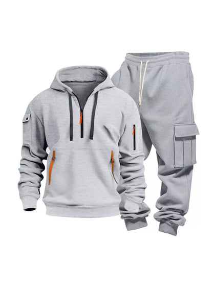 Men's Full Size Half Zip Hoodie and Cargo Pants Set Plus Size