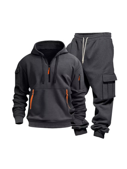 Men's Full Size Half Zip Hoodie and Cargo Pants Set Plus Size