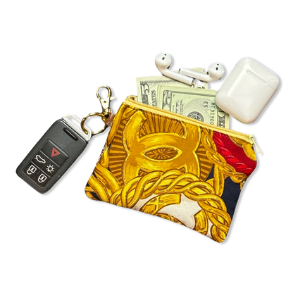Gold Buttons Vintage Silk Scarf Coffee Run Keychain Bag