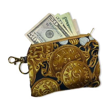 CC Logo Gold Coins Noir Vintage Silk Scarf Coffee Run Keychain Bag