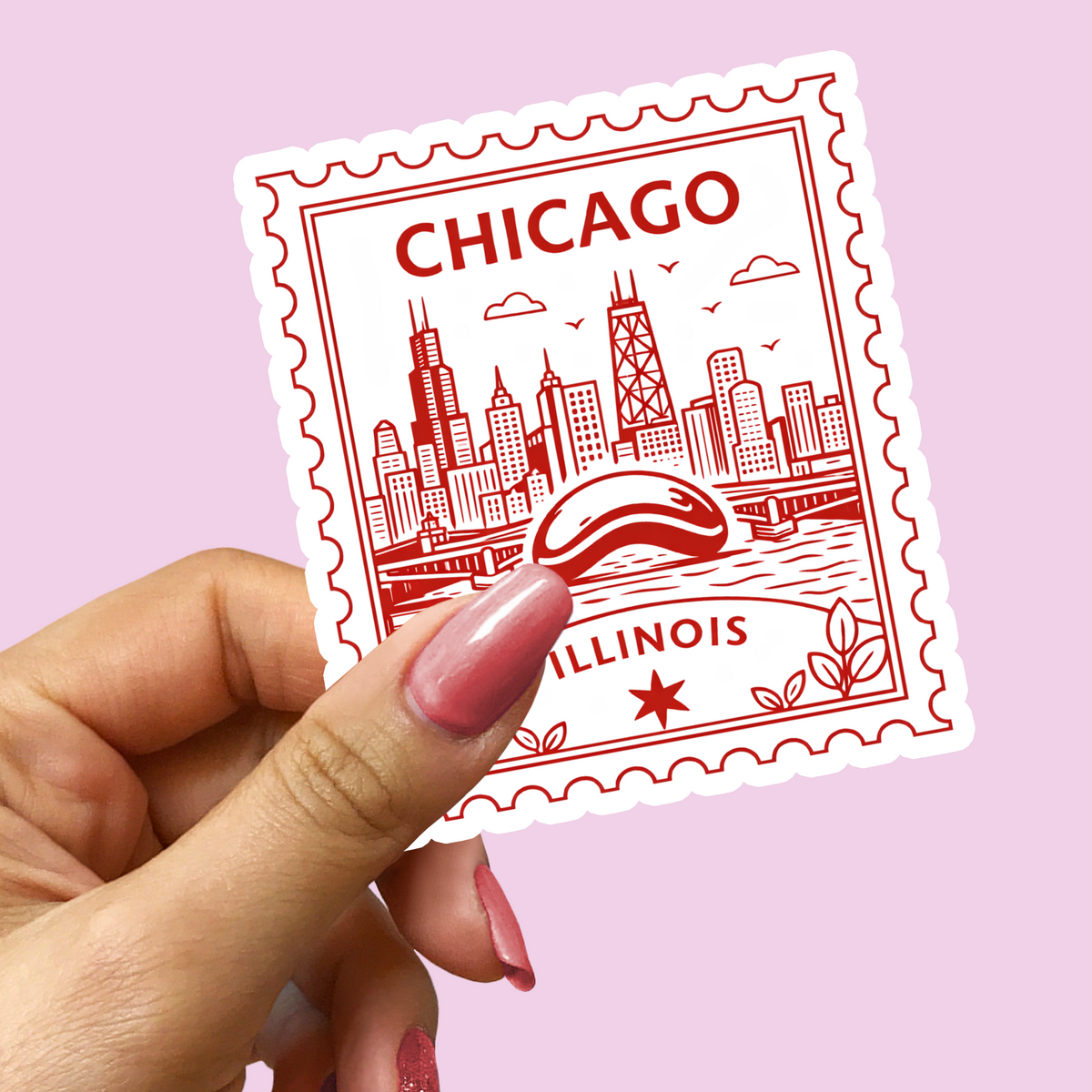 Chicago Illinois Retro Postage Stamp Sticker