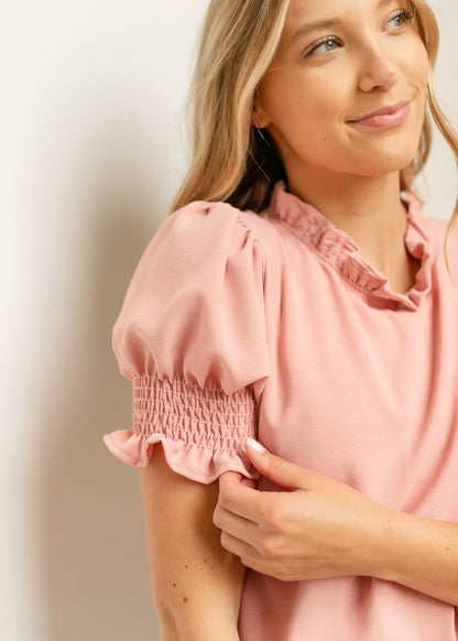 Clara Ruffle Mockneck Short Sleeve Top - FINAL SALE