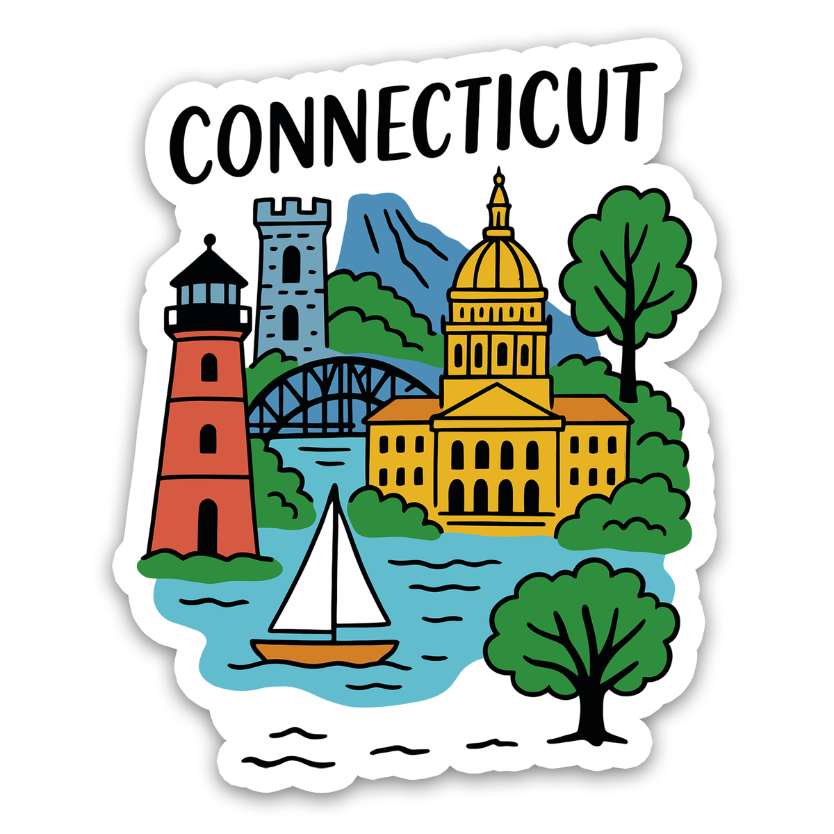 Connecticut State Icons Sticker