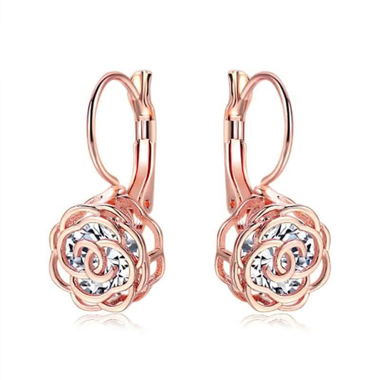 Cystal Leverback Floral Earrings In Gold