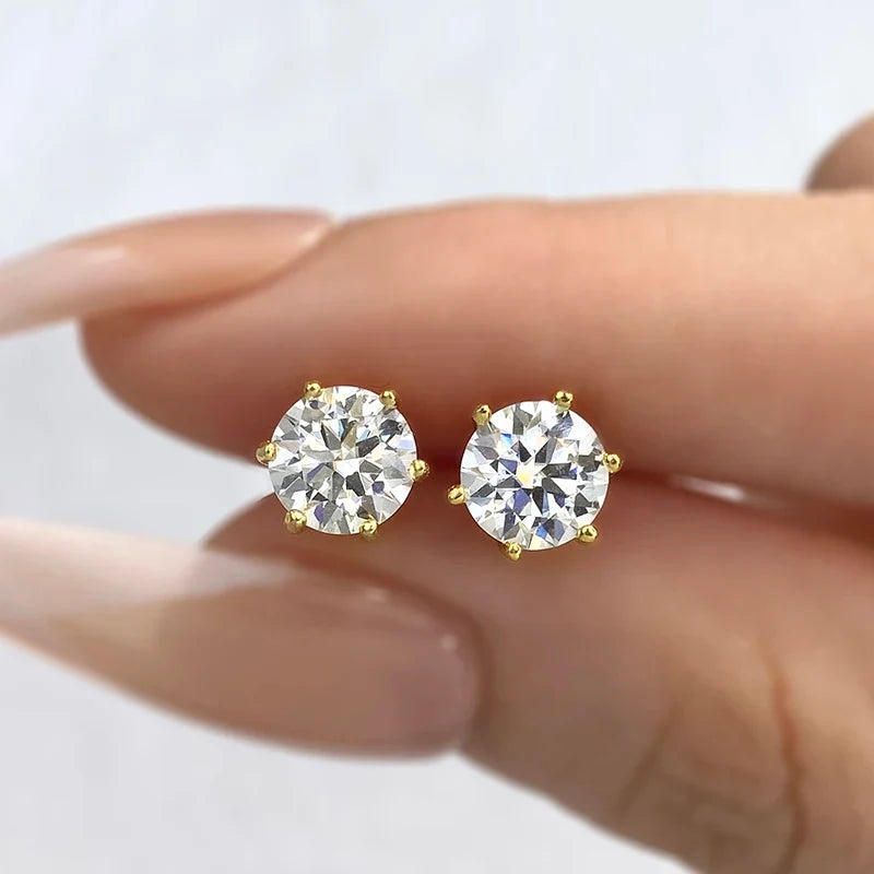 D Color Moissanite Stud Earrings 0.1-2ct Certified Lab Created 925 Sterling