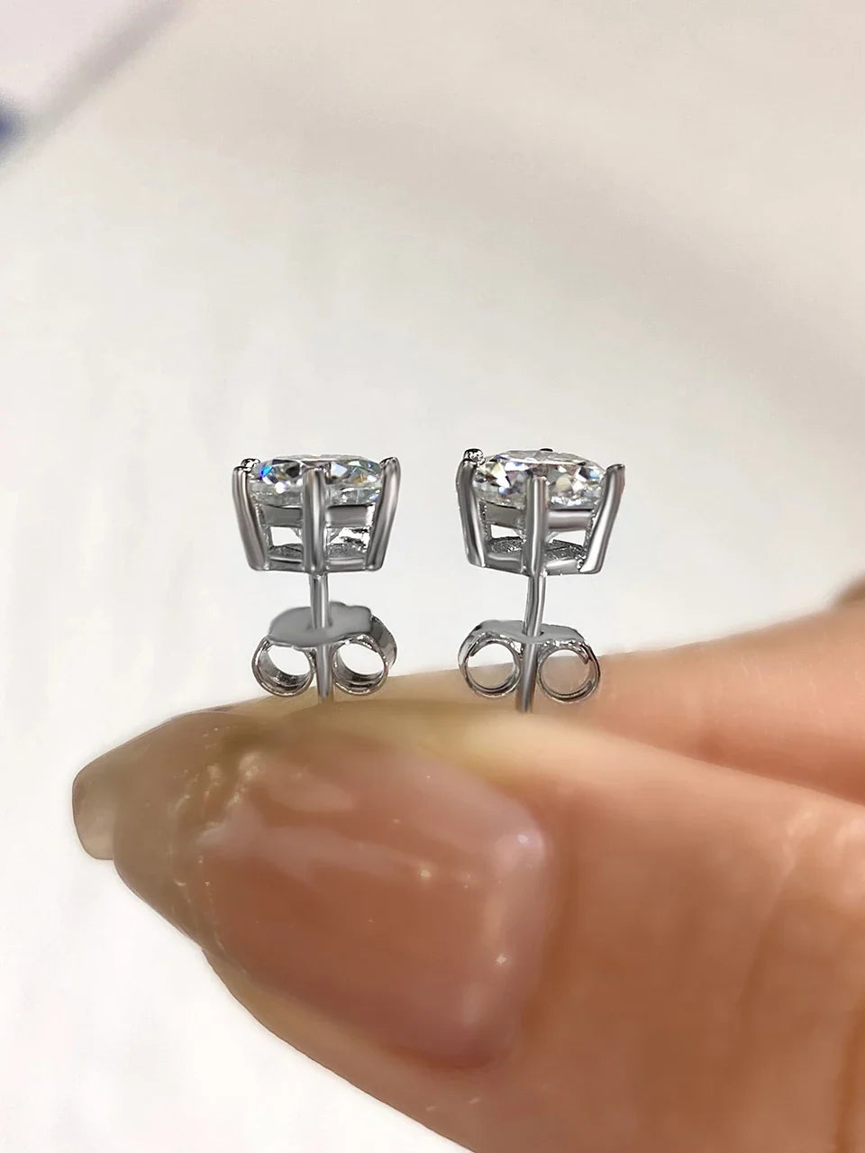 D Color Moissanite Stud Earrings 0.1-2ct Certified Lab Created 925 Sterling