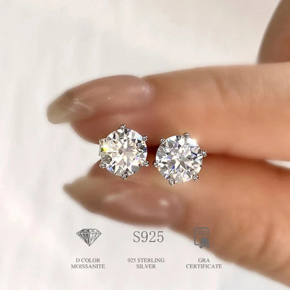 D Color Moissanite Stud Earrings 0.1-2ct Certified Lab Created 925 Sterling
