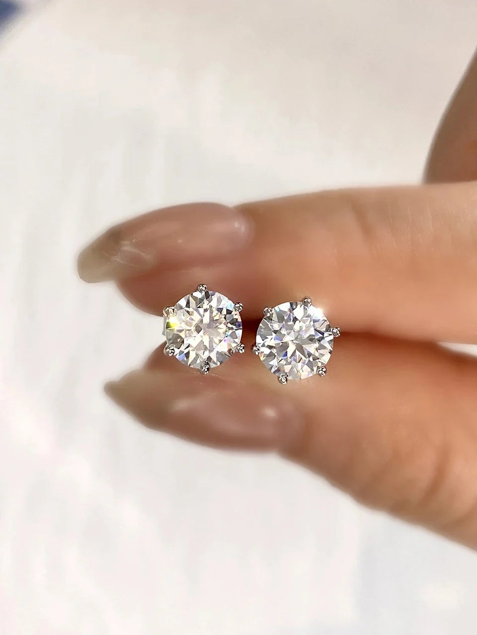 D Color Moissanite Stud Earrings 0.1-2ct Certified Lab Created 925 Sterling