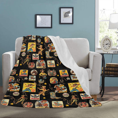 Baha Ranch Vintage Cowgirl Collage Micro Fleece Throw Blanket 60" x 80" Made in America