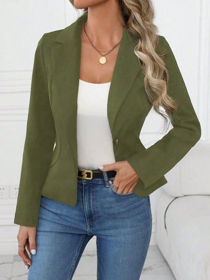 Women's Slim Fit Solid Color Blazer – French Style Long Sleeve Jacket
