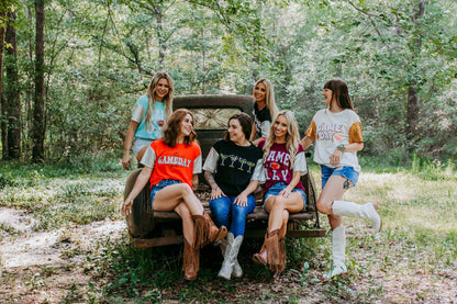 Sequins Embroidery Game Day Tee – Burgundy Sequin Sleeve T-Shirt | Merigold Kiss