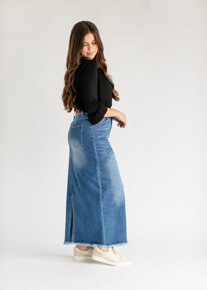Dakotah Raw Hem Long Denim Skirt - FINAL SALE