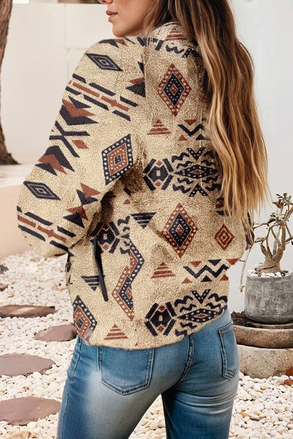 Western Aztec Half Snap- Plush Sweatshirt – Cozy & Stylish