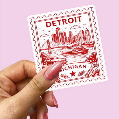 Detroit Michigan Retro Postage Stamp Sticker