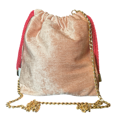 Trotter Pink Vintage Silk Scarf Drawstring Crossbody Bag