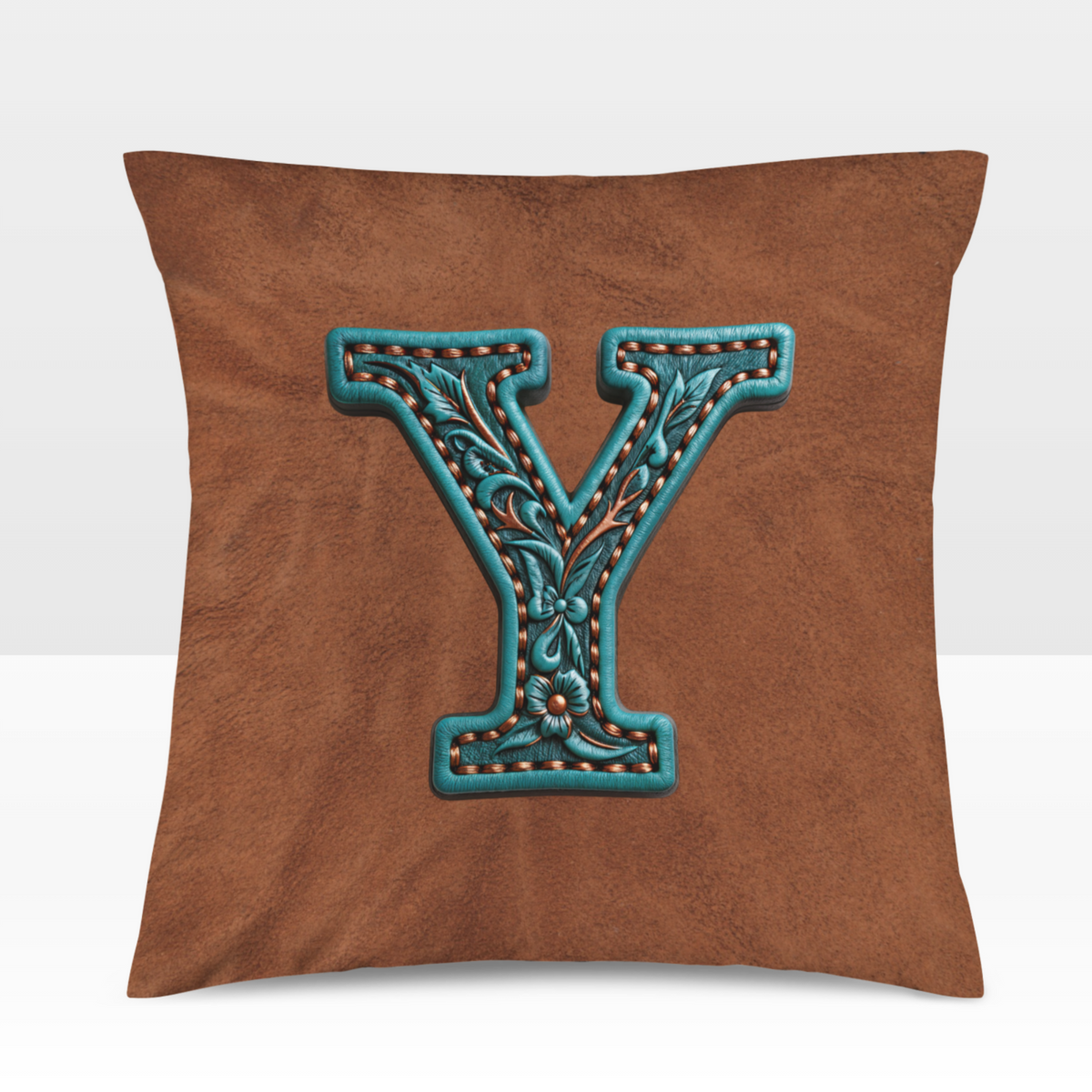 Baha Ranch Velvety Soft Western Tooled Initial Personalized Pillow Cover Made in America