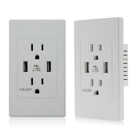 Dual Plug Electric Wall Socket Adapter 2 Usb Port Outlet Panel Switch