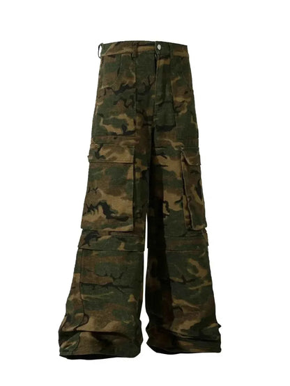 Green Utility Men's Wide Leg Camouflage Cargo Pants