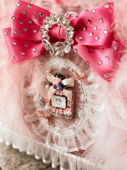 Pink Feather Wicker Pet Carrier Basket