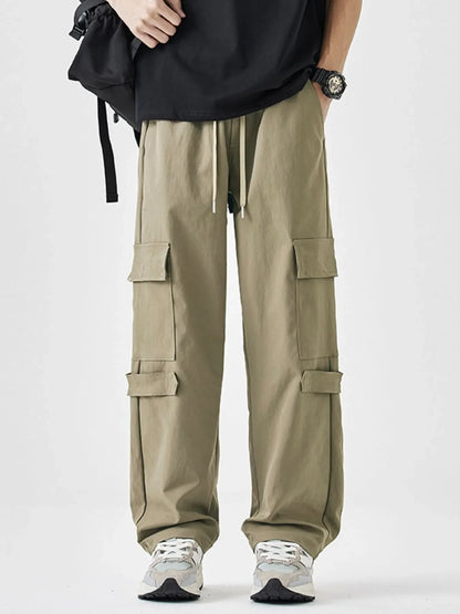 Men's Plus Size Multi-Pocket Cargo Utility Pants with Drawstring Waist